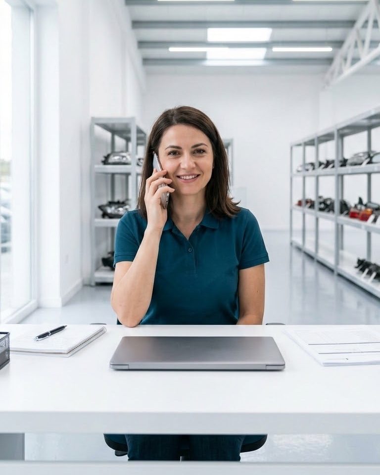 O colegă la birou, vorbind la telefon